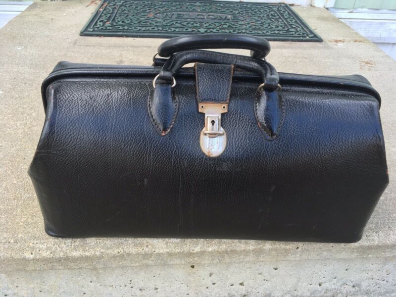 Antique Vintage Classic KRUSE Black Leather Doctors Gladstone Bag ...