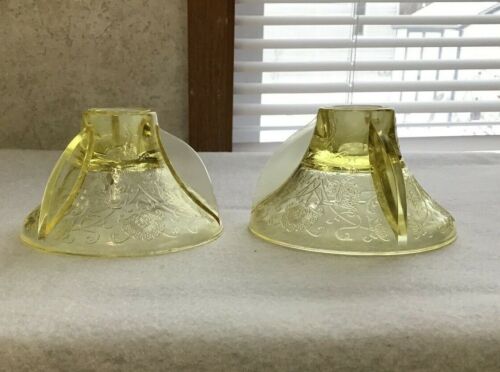 Pair Of Hazel Atlas Florentine Candle Holders Yellow Aka Poppy