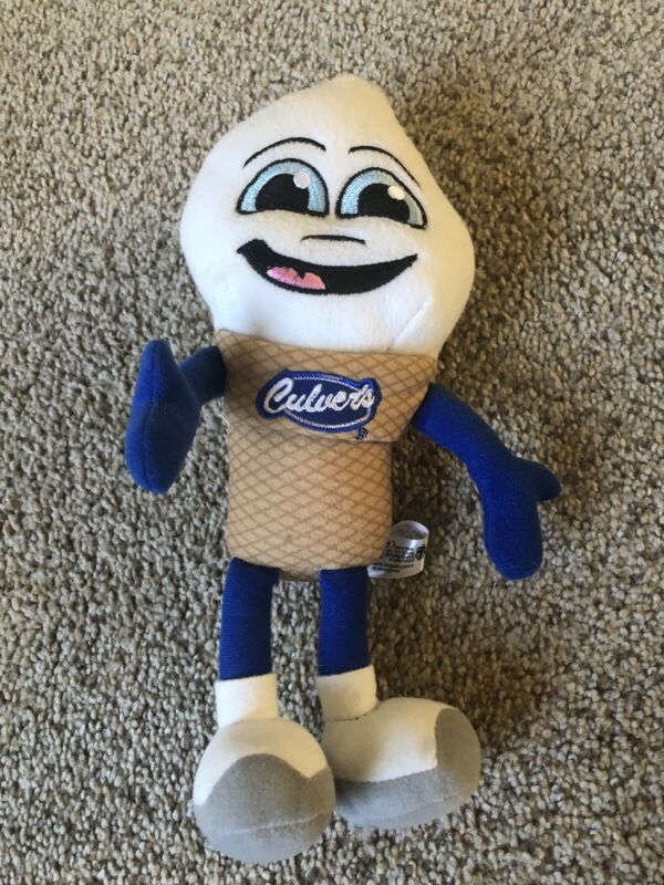 Culver''s Scoopy ice cream cone mascot plush from 2017 white and blue