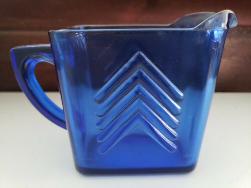 Vintage Hazel Atlas Cobalt Blue Depression Glass Chevron Creamer