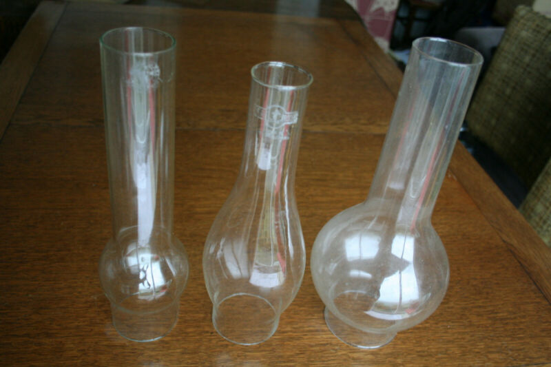 3 Glass Chimneys For Oil Lamp Funnel Shade Different sizes Antique