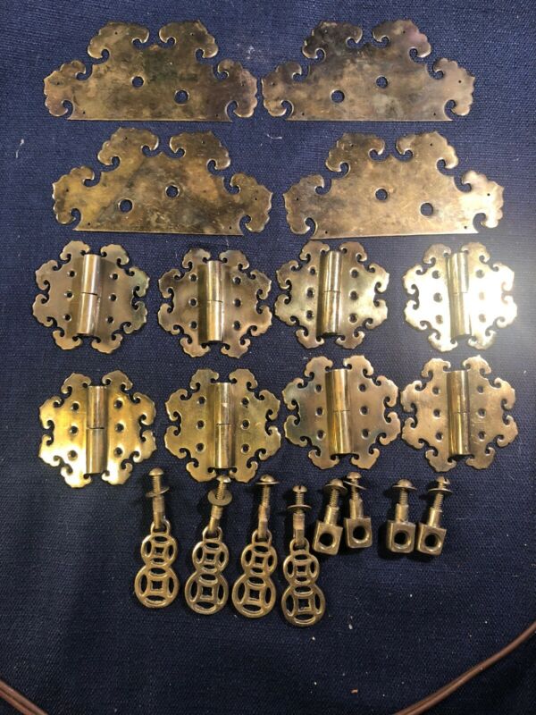 Vintage Brass Hardware Furniture Pulls Hinges backplate 20 Pcs