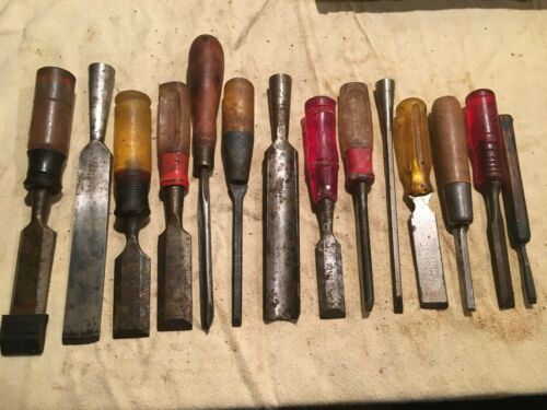 Vintage Lot 14 Chisels Gouges Carpenter Collectible Woodworking Tools ...