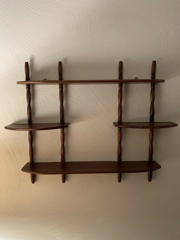 Vtg Wooden 4 shelf Wall Knick knack Curio small figurine Display Retro