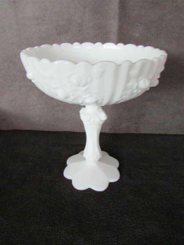 White Milk Glass Pedestal Candy Dish With Roses D59 Antique Price Guide Details Page