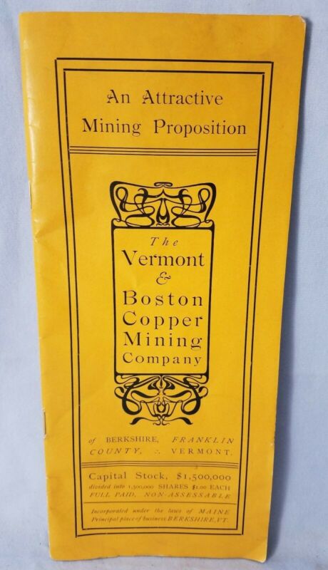 Late 1800''s Prospectus Vermont & Boston Copper Mining Co Brochure NO