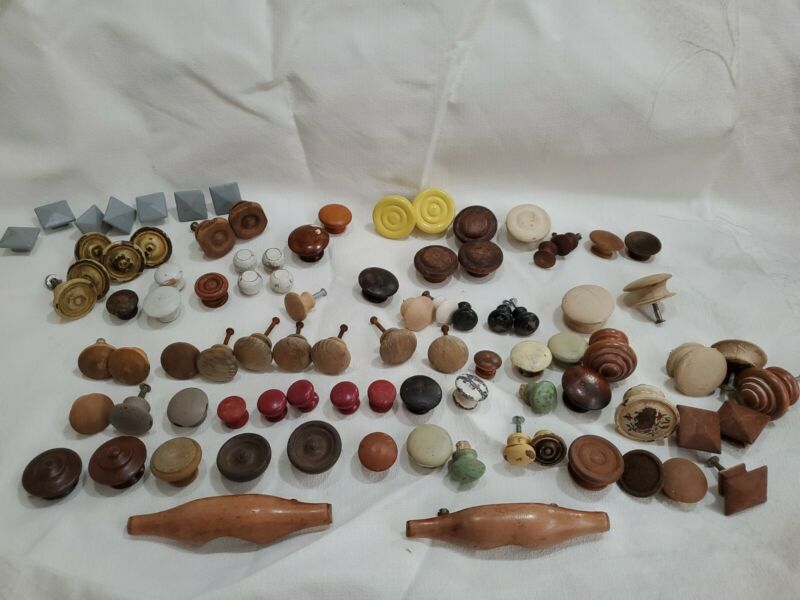 LOT OF 90 VINTAGE WOODEN WOOD DRESSER KNOBS PULLSPRIMITIVE ANTIQUE FURNITURE Antique Price