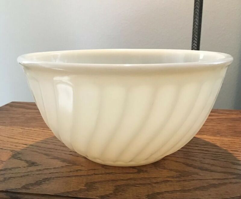 Vintage Fire King Oven Ware White Swirl Milk Glass Mixing Bowl 8
