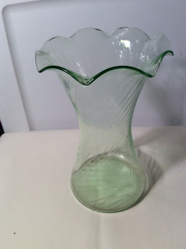 Vintage Depression Glass Green 8 Inch Flower Vase Fluted Edge 