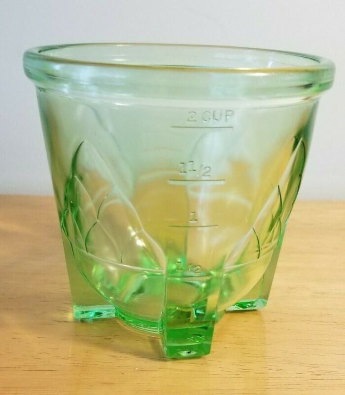Vintage Hazel Atlas Green Depression Glass Artichoke Footed Measuring