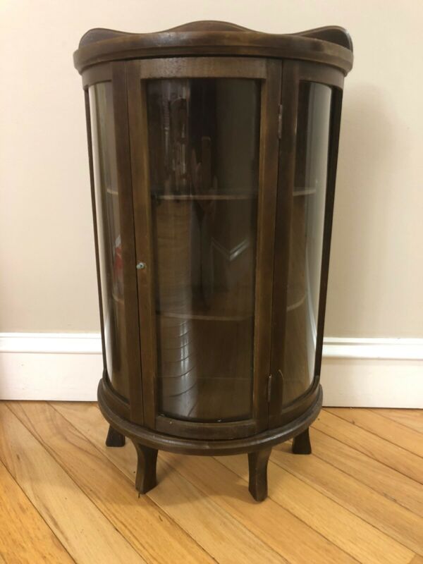 Miniature Curio Curved Glass Mahogany Color Wood table or wall