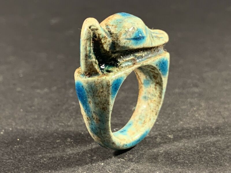 VERY RARE - INTACT ANCIENT EGYPTIAN FAIENCE IBIS BIRD RING CIRCA. 900 ...