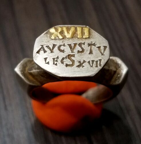 ANCIENT Roman legionary Silver and Gold Ring Legio XVII AVGUSTUS 15BC ...