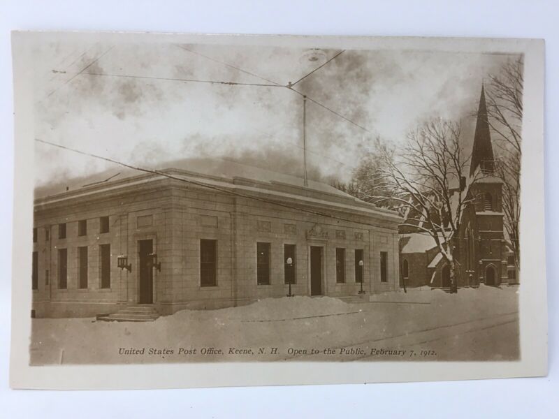 1915 RPPC POST OFFICE IN KEENE, N.H. 3 YEARS AFTER OPENED. MUST SEE