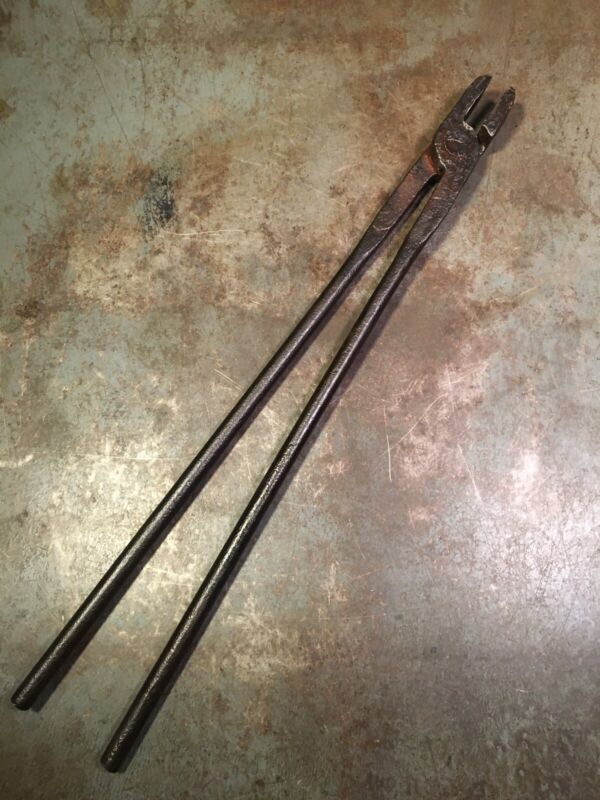 Blacksmith Tongs For Blacksmithing Flat Jaw Hand Antique
