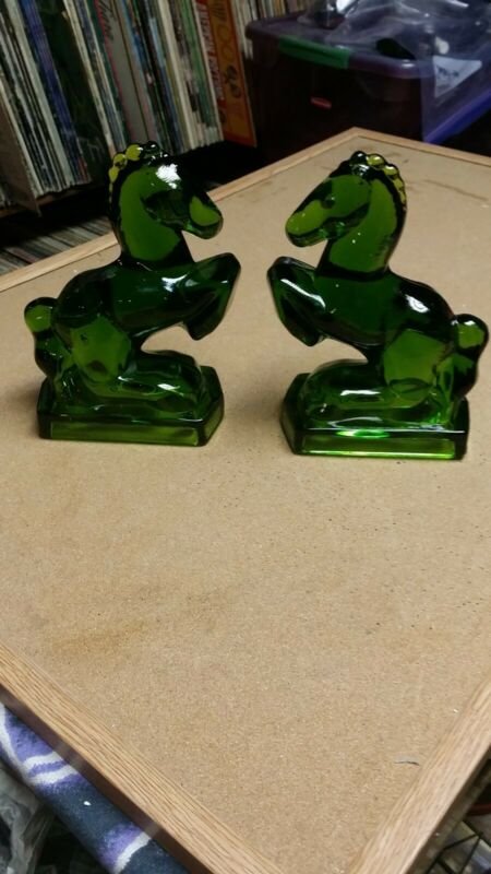 green glass horse bookends green glass horse bookends