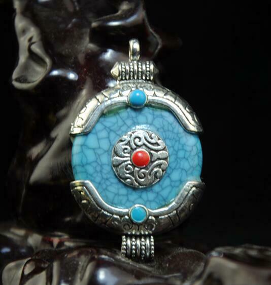 chinese old copper-plating silver inlay matsuishi pendant a02 ...
