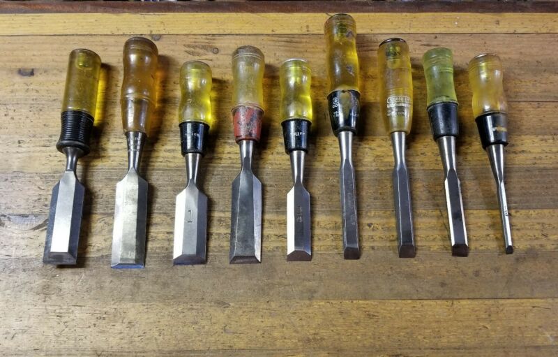 VINTAGE Woodworking Tools Chisels Lot STANLEY Antique Chisel Carpenter ...