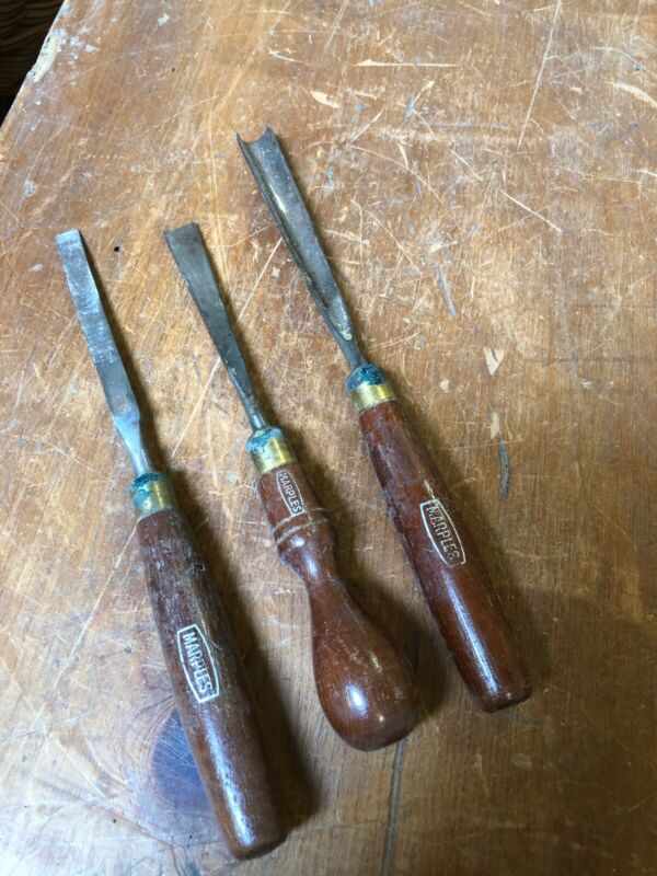 Marples (Set Of 3) Gouge Chisel Carving Wood Working Tools Antique Price Guide Details Page