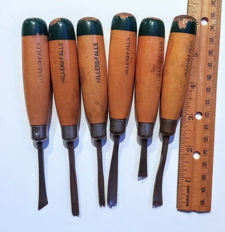 Vintage Wood Carving Set/ Miller''s Falls Chisels Woodworking Tools Antique Price Guide