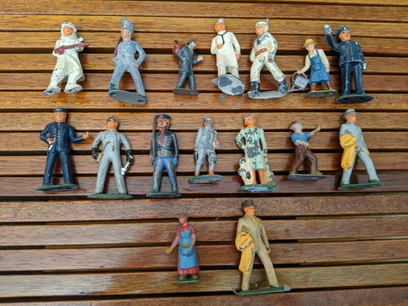 LOT (16) Antique Vtg Toy soldiers NO RESERVE lead figures workers ...