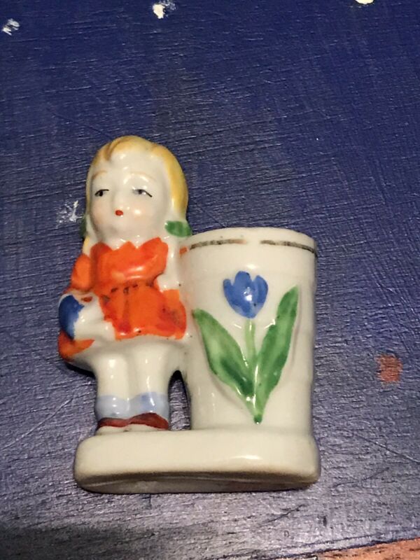 VINTAGE Toothpick Holder Girl/Vase Made In Occupied Japan Antique