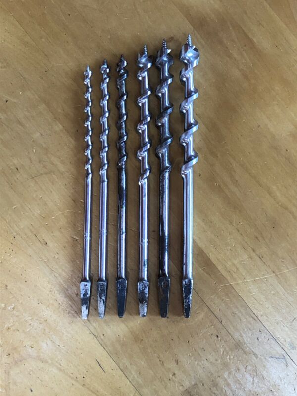 Wards Master Spiral Auger Brace Bit 6Lot Wood Hand Drill Set