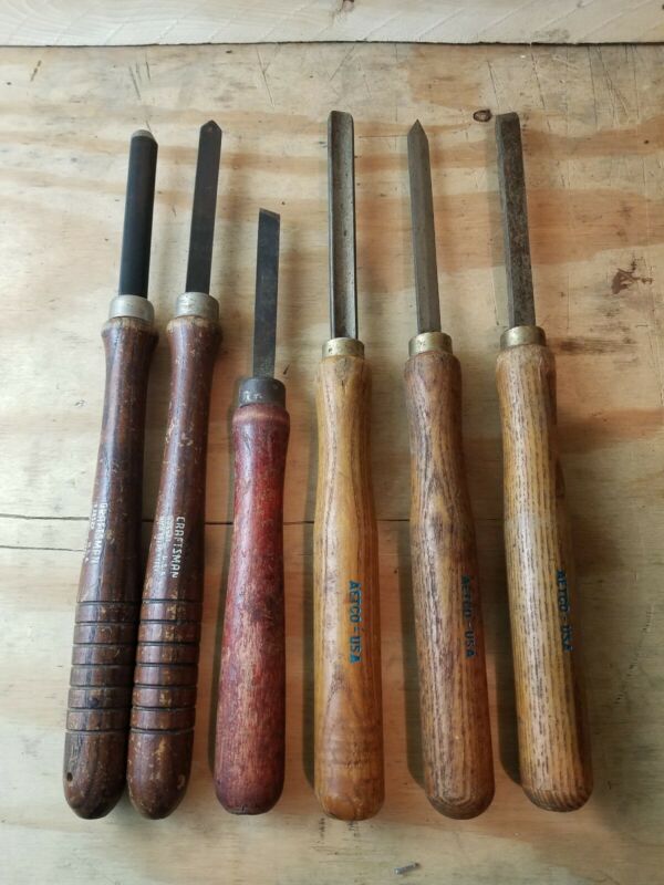 Vintage CRAFTSMAN AETCO Woodworking Lathe Chisels Wood Handles LOT OF 6