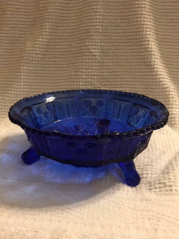 Vintage Cobalt Blue Footed Glass Bowl With Berries And Scalloped Antique Price Guide Details Page
