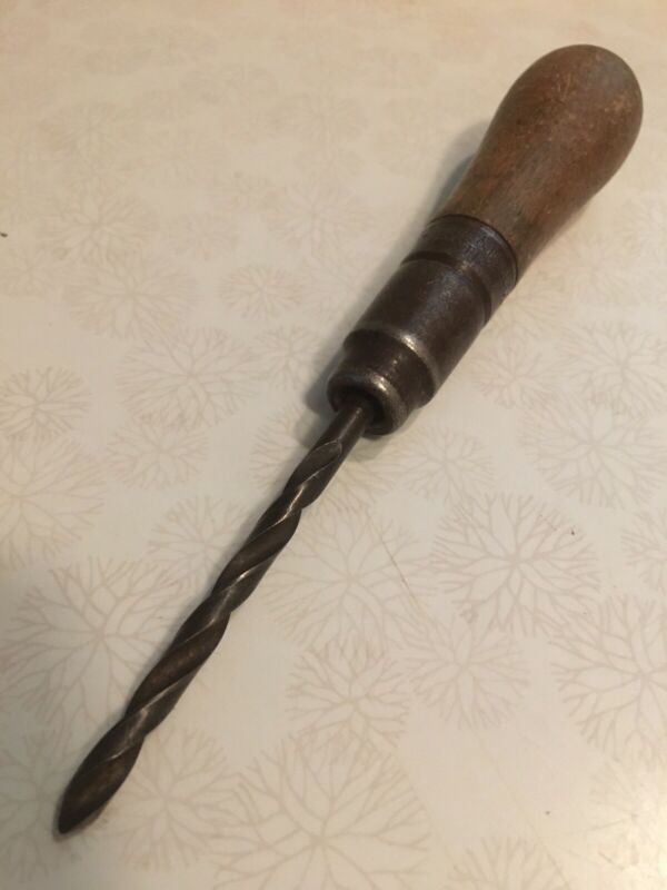 Vintage LUTZ File & Tool Co. Wood Handle Starter Hand Drill With Twist