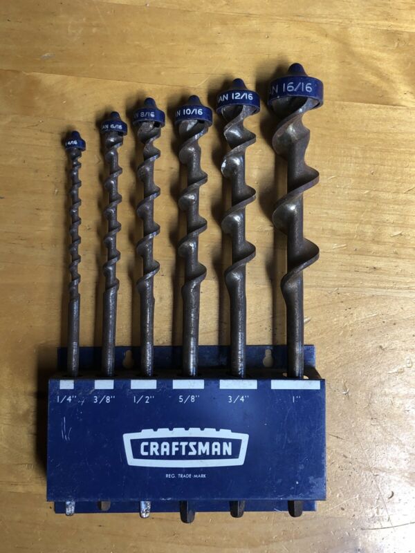 Craftsman Spiral Auger Brace Bit 6Lot Wood Hand Drill Set Antique