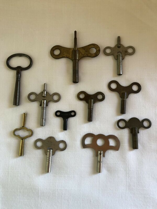 Vintage Antique Clock Keys Mixed Lot of 11 Various Types and Sizes