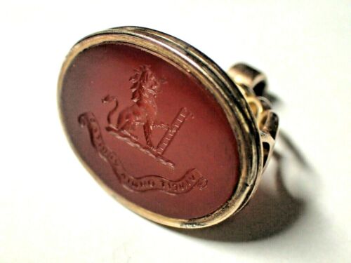 Antique Family Crest Wax Seal Gold Filled Fob Carved Carnelian