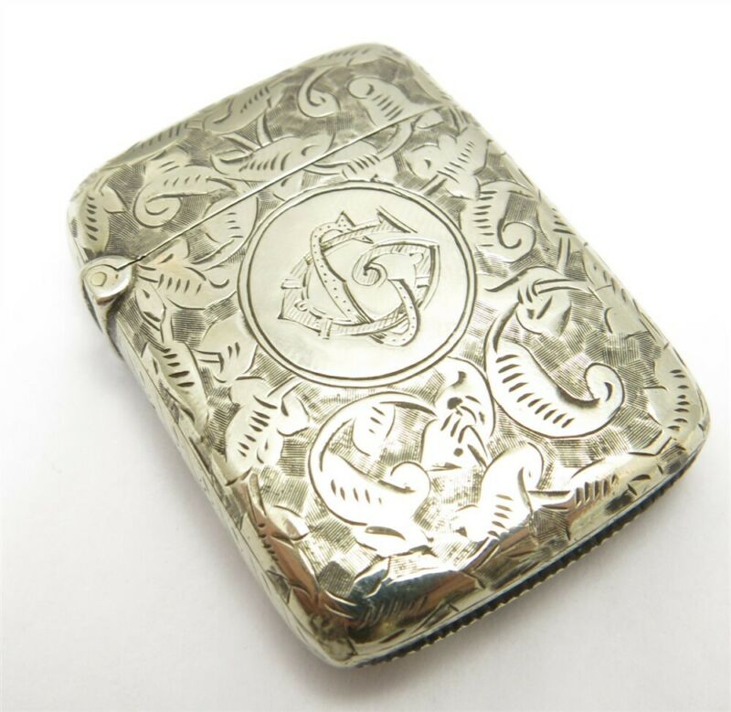 Vintage Silver-Tone Etched Detail Match Safe Match Box Holder ...