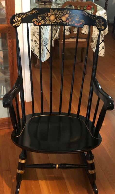 Nichols and Stone Antique Black Rocking Chair with gold fruit trim ...