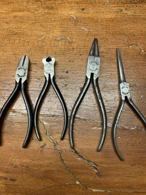 Utica Tools Set Of 4 Vintage Pliers Long Needle Side Cutter Antique