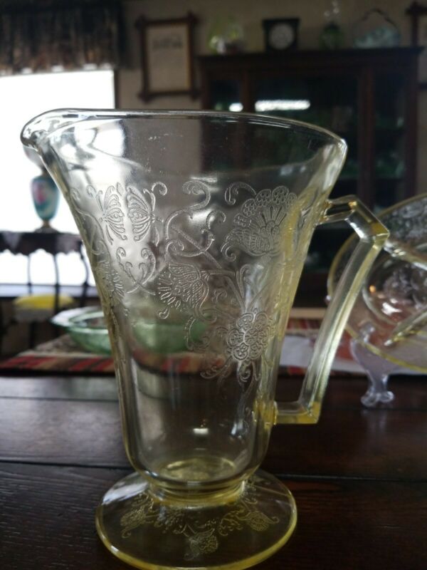 Vintage Depression Glass Hazel Atlas Footed Pitcher Florentine Poppy 2