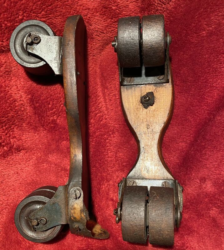 Antique Wooden Wheeled Roller Skates. Made By Selcrow & Righter. New