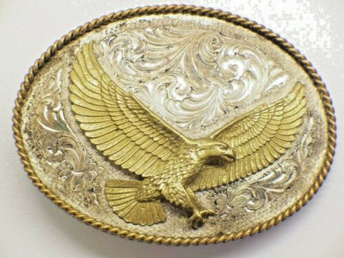 Vintage Montana Silversmiths Silver Plate Eagle Brass Belt Buckle ...