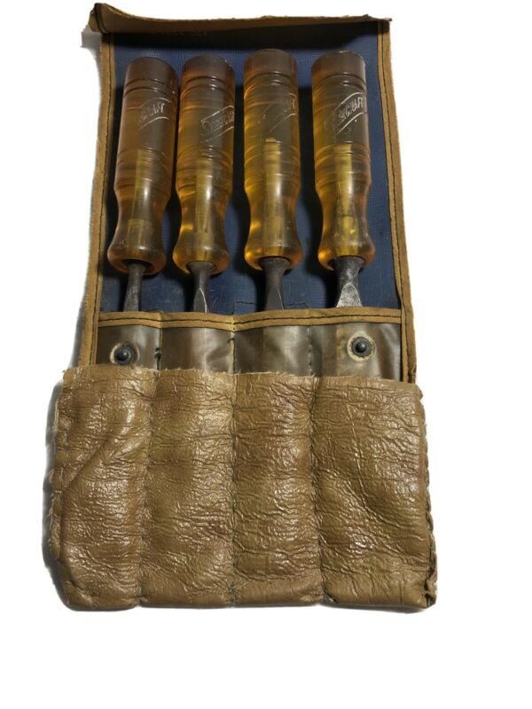 RARE Vintage STEELCRAFT Chisel Set of 4 includes original storage Case