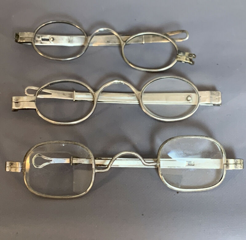 Lot 3 19thc Antique Victorian Coin Silver Spectacles Old Wire Rim Eyeglasses Antique Price 