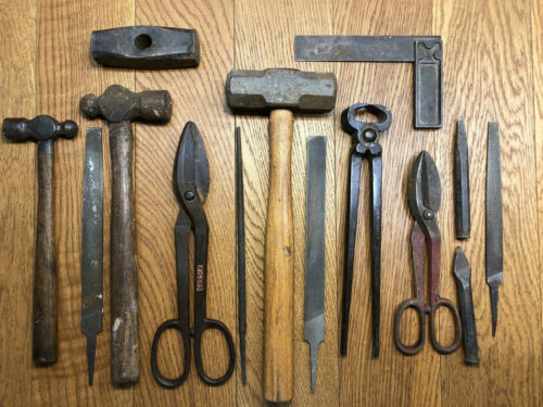 Vintage Lot 15 Large BLACKSMITH METAL TOOLS HAMMERS NIPPERS FILES Forge ...