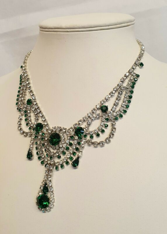 Antique Edwardian Czech Glass Green Paste Necklace Open Back Paste ...