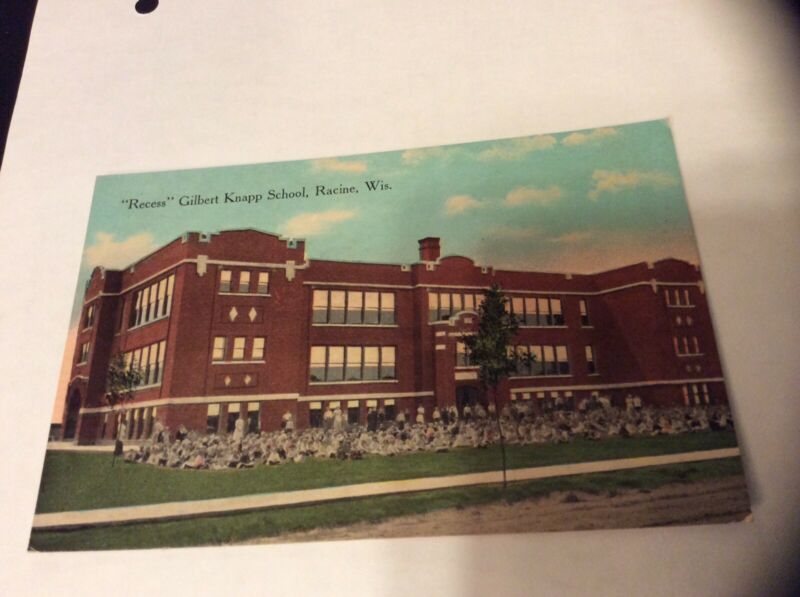 Racine, Wisconsin Recess At Gilbert Knapp School Antique Postcard EC