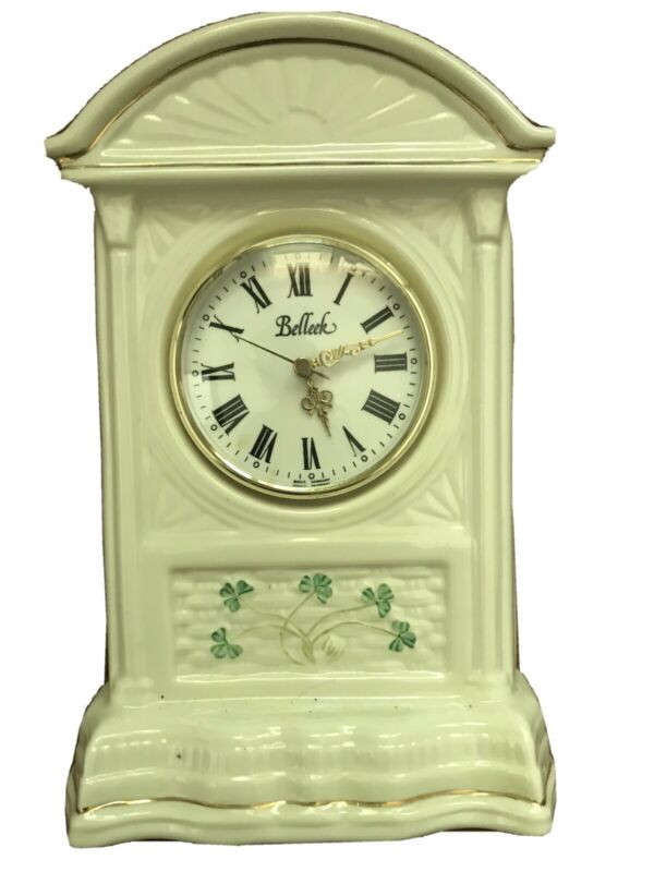 Belleek Ireland Antique Mantel Clock with Shamrock Design Antique