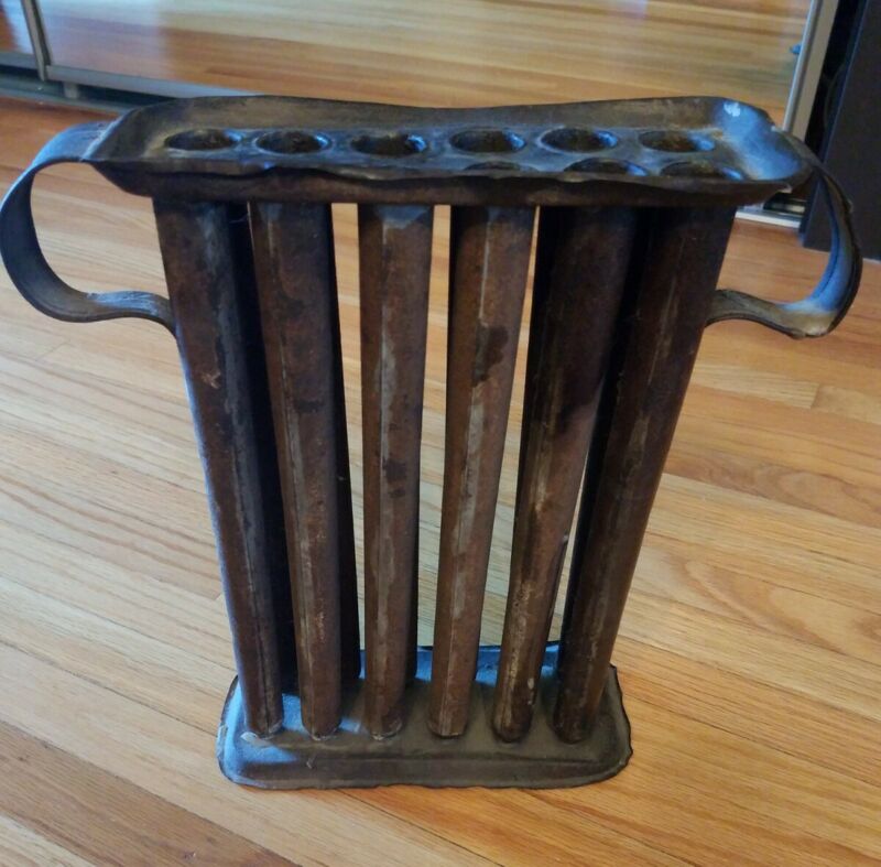 ANTIQUE PRIMITIVE 12 TUBE 10 INCH TIN TAPERED CANDLE MOLD WITH DOUBLE ...