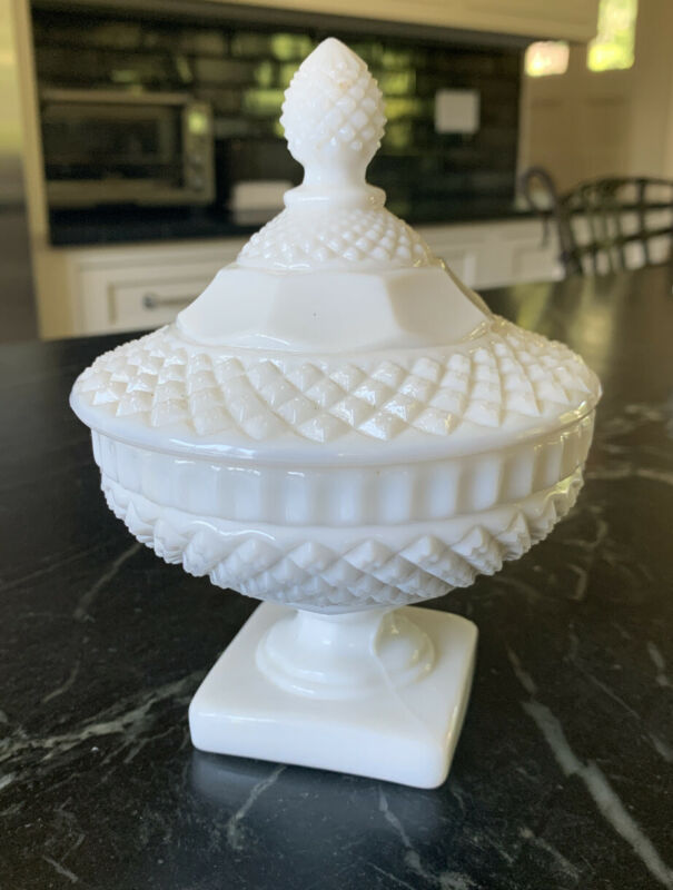 Vintage White Milk Glass Pedestal Candy Dish With Lid Antique Price
