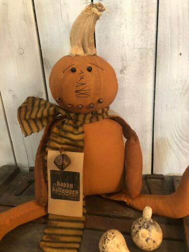 Primitive Pumpkin Doll Folk Art Doll Halloween Doll Real Stem Fall Doll ...