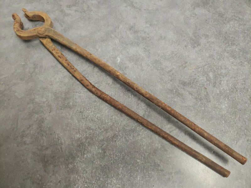 Antique Primitive Blacksmith Hardy Tool Fire Tongs Pliers Tongs