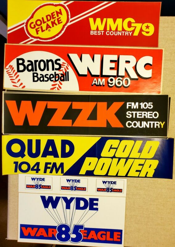 Vintage Birmingham, Alabama Radio Stations Bumper Stickers  Antique